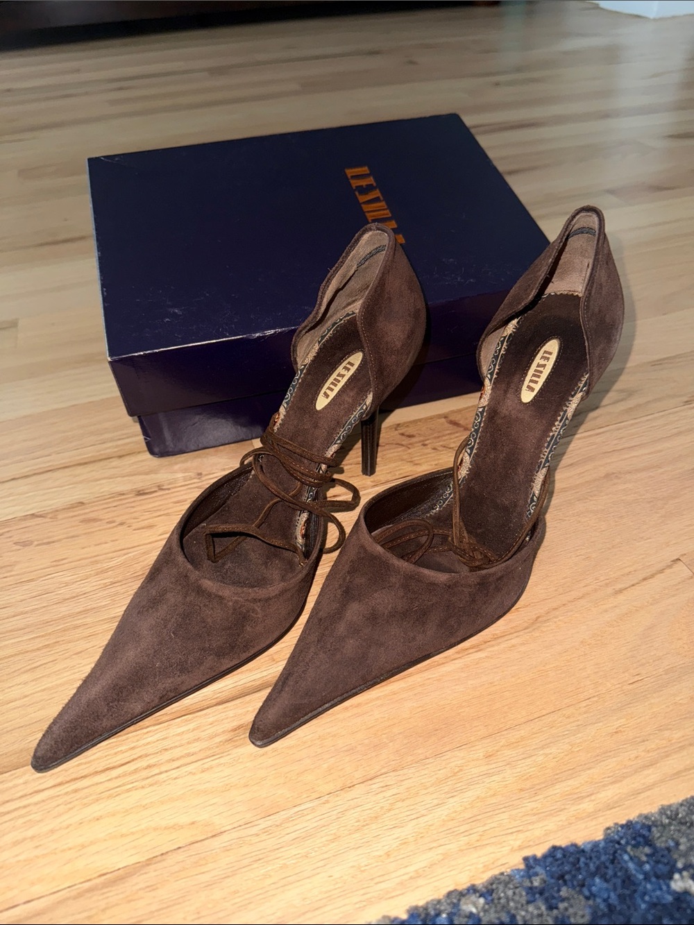 Vintage LeZilla Brown Suede Pointed-Toe Lace-Up Heels